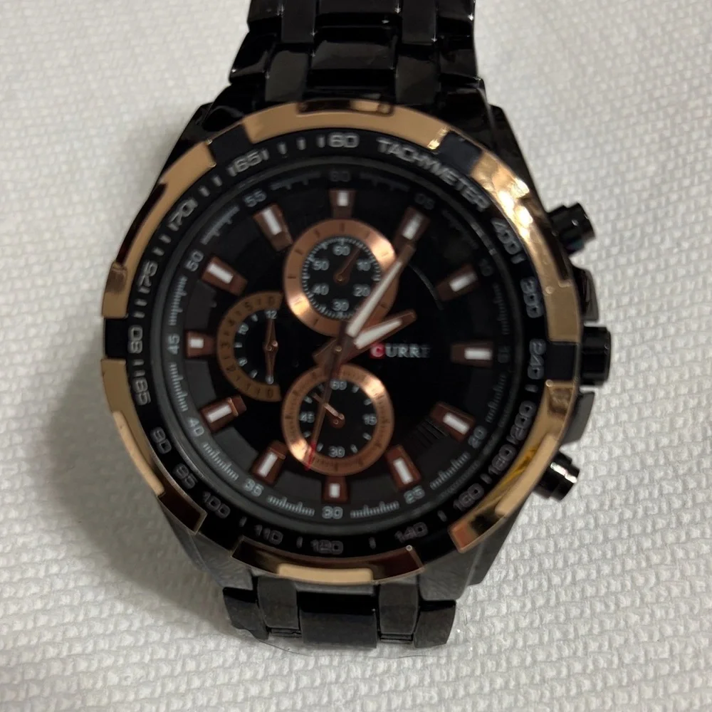 CURREN Black and Rose Gold Men’s Chronograph Watch